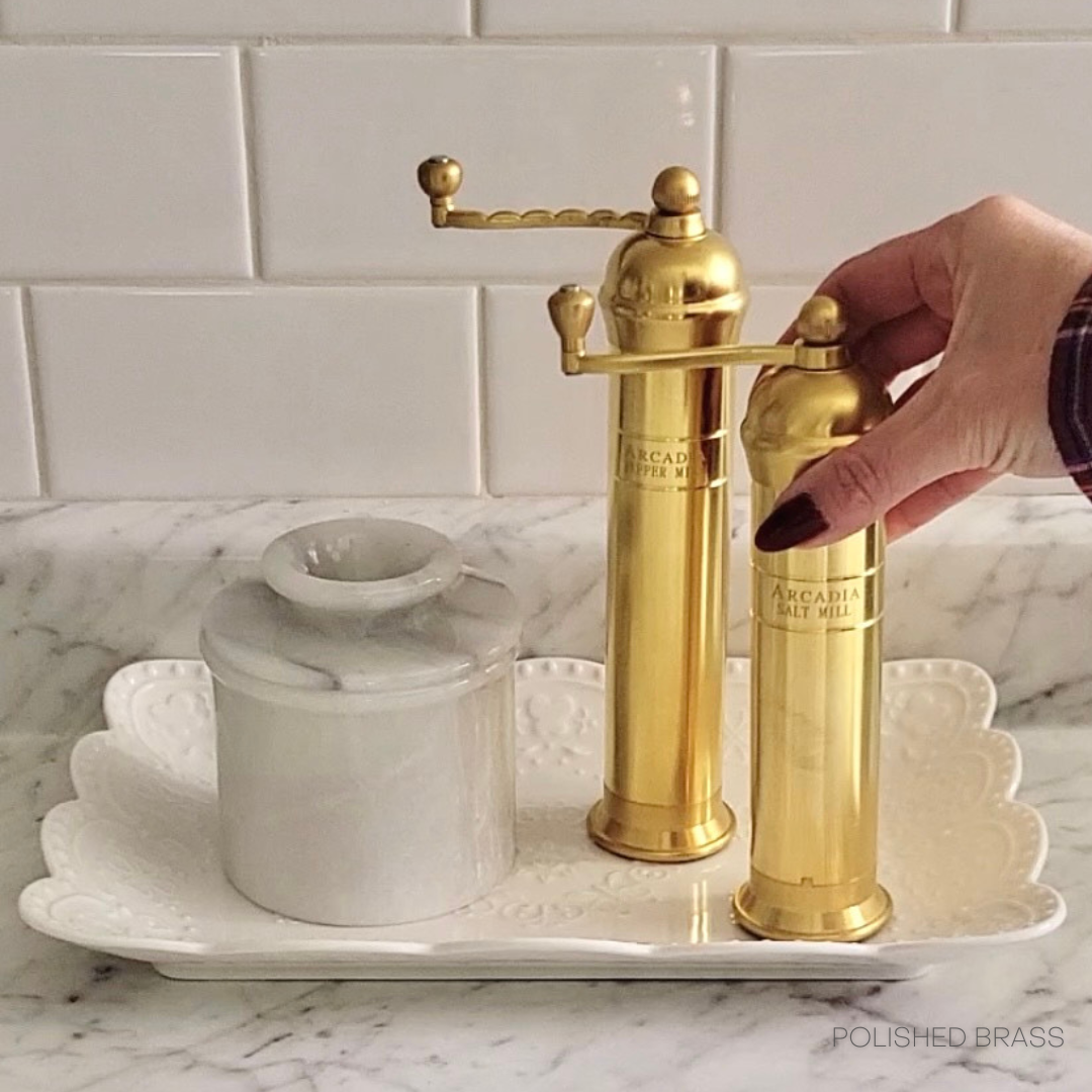 Arcadia, Vintage European Salt & Pepper Mill, Solid Brass, Timeless and Elegant Grinders