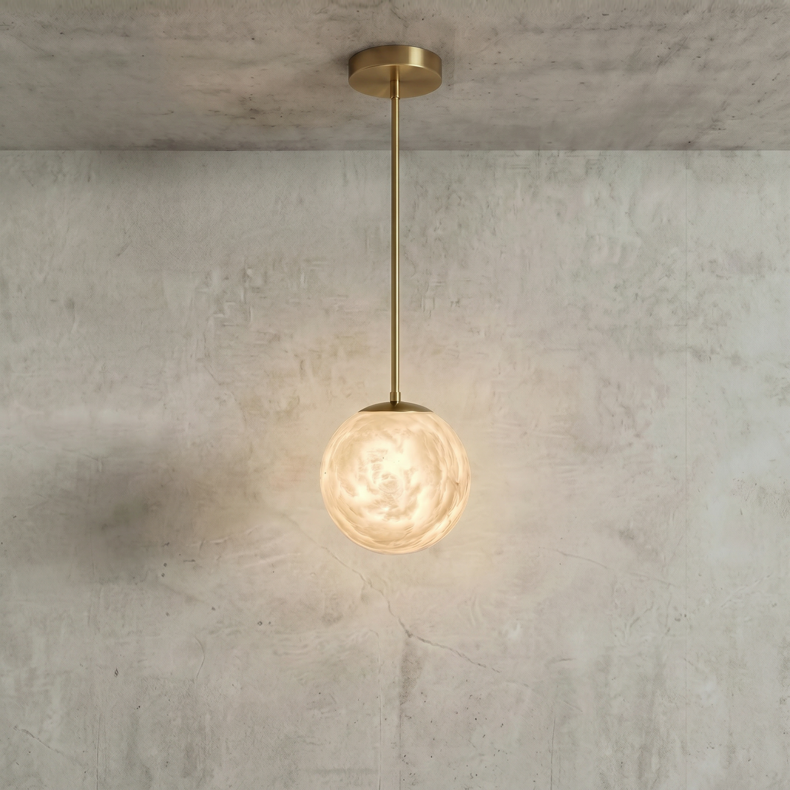 Aria, Timeless Alabaster & Solid Brass, Globule Pendant, a Symphony of Simplicity for Versatile Spaces