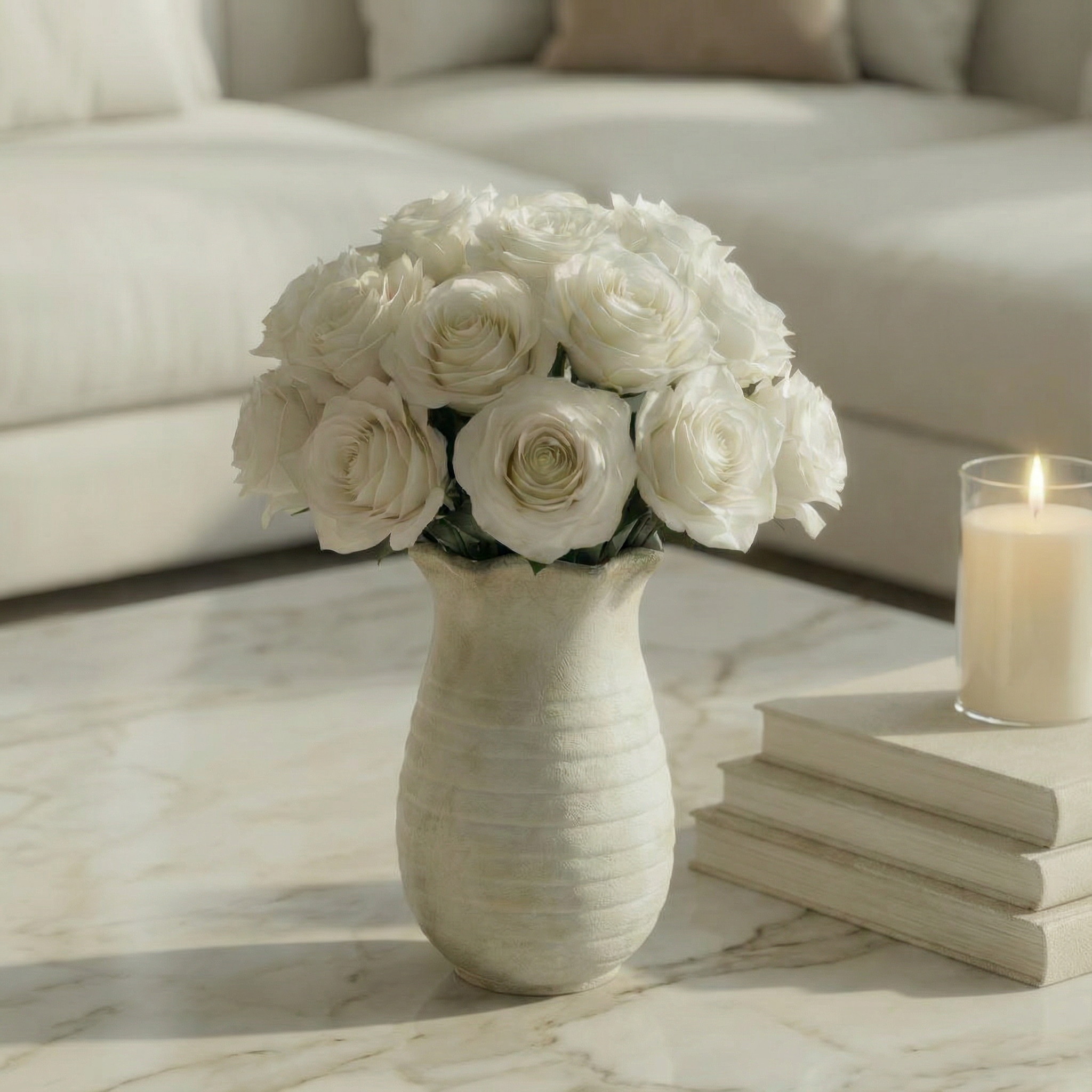 Sable Scalloped Crock, Terracotta Pot, Hand-Painted in Aged White, 6.2"D x 9.4"H