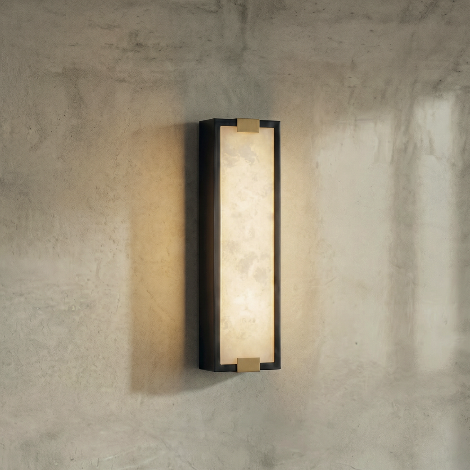 Sylvia Collection, Natural Alabaster & Solid Brass, Luxe Sconce; Class, Boldness, and Natural Beauty for Upscale Spaces, 4.72" L x 1.97" W x 15.75" H