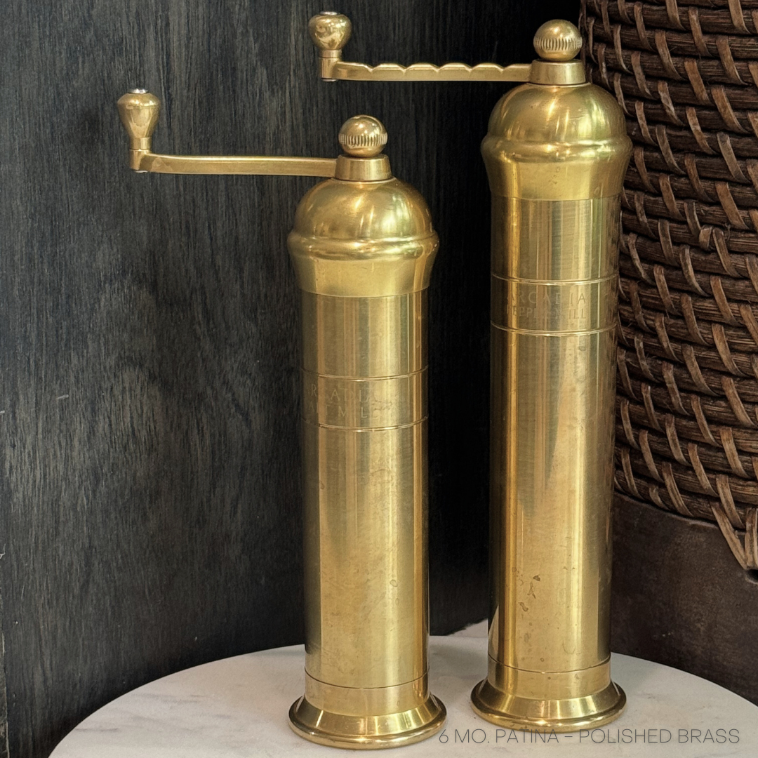 Arcadia, Vintage European Salt & Pepper Mill, Solid Brass, Timeless and Elegant Grinders