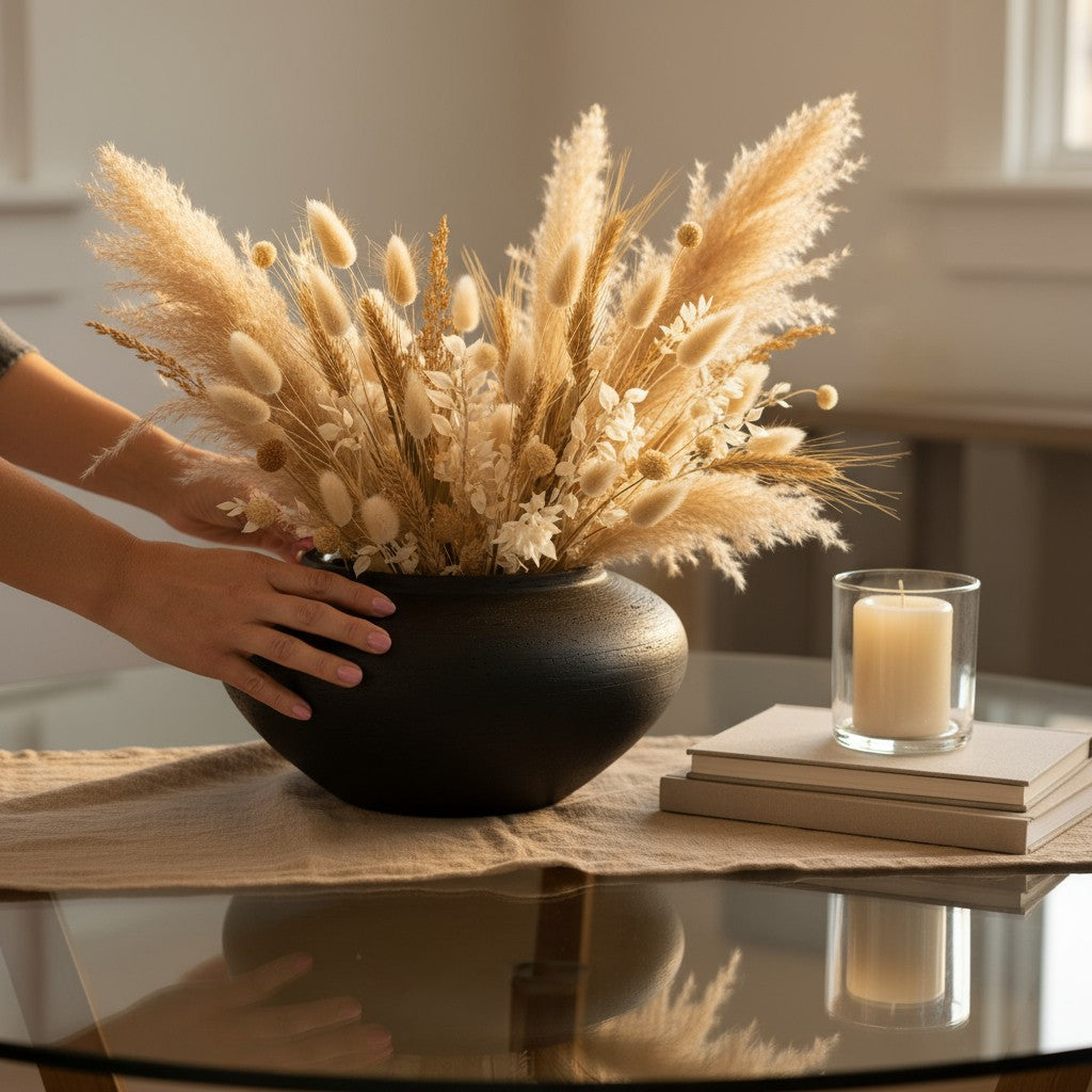 Milan, Terracotta Vessel, Handpainted in Jet Black, 12.5"D x 6.2"H