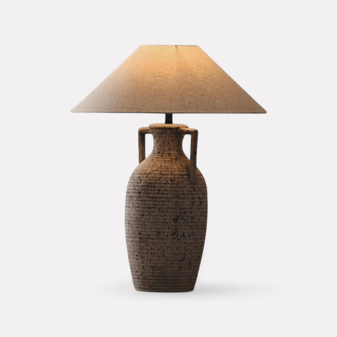 Amphora, Rustic Ceramic Base with Classic Fabric Shade, 19.7" D x 28.3" H