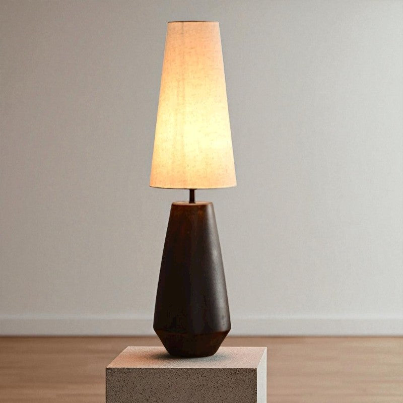 Zyra, Dark Geometric Base Lamp with Winter Glow Textile Shade, 9.8" D x 31.5" H