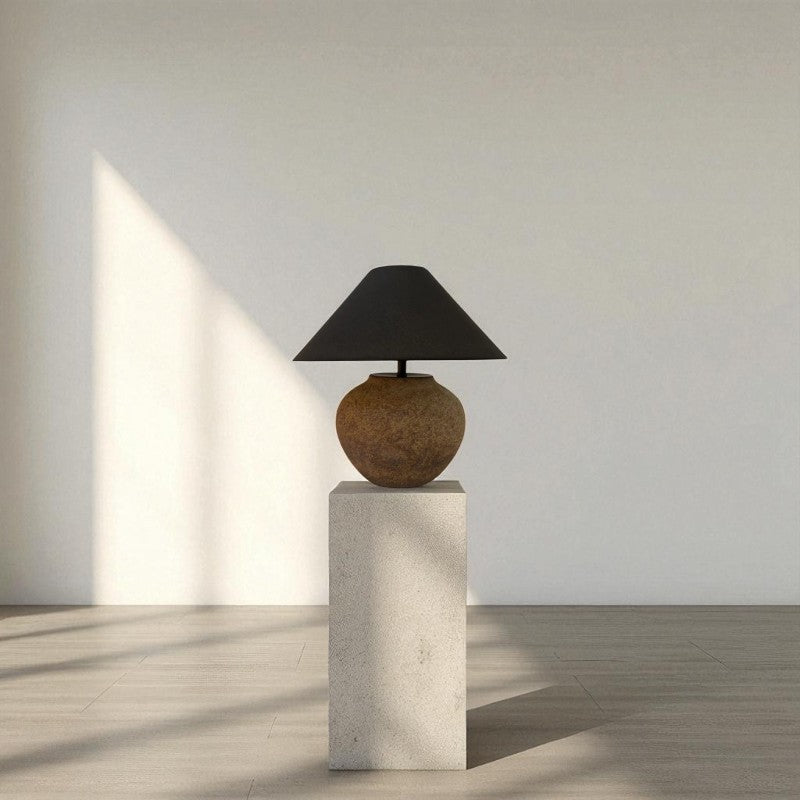 Nysa, Handcrafted Claystone Ceramic Form with Eclipse Weave Fabric Shade, 16.8" D x 18.5" H
