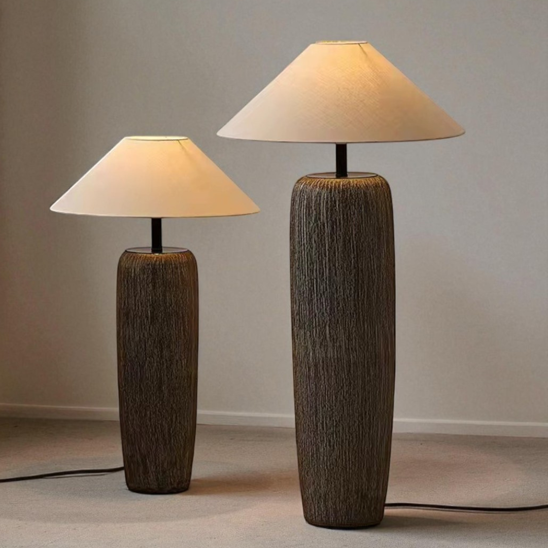 Solenna, Sculpted Ceramic Base with Luxe Woven Fabric Shade, 21.7" D x 43.3" H