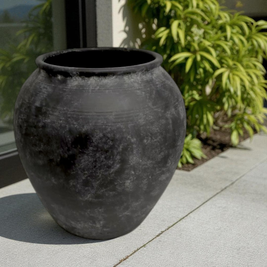 Cyprus XL,Fiber Clay Pot, Hand-painted in Weathered Black, 19.6"D x 19.6"H