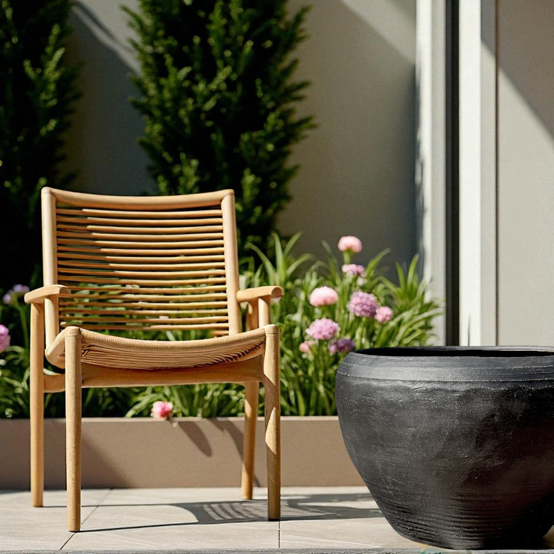 Titan Fiber Clay Pot, Hand-painted in Aged Black, 28.3"D x 17"H