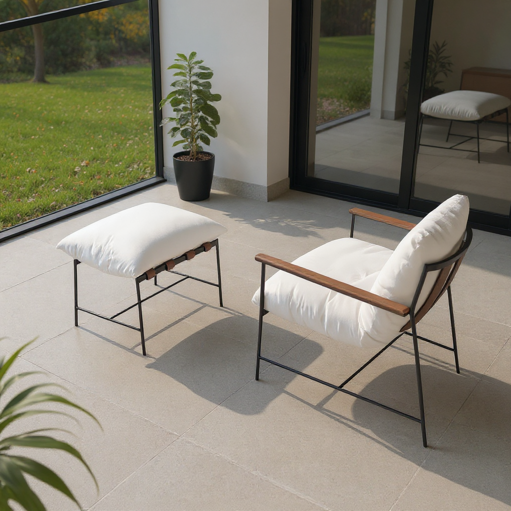 Vera, Steel & Leather Oversized Lounge Chair in White, 33”L x 41”W x 34”H