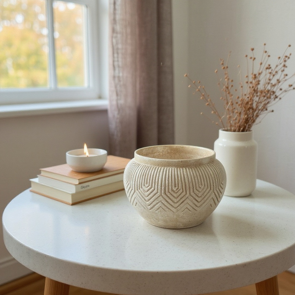 Linden Concrete Vessel in Natural Sandstone, 8"D X 6"H