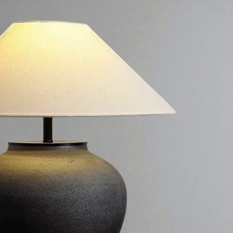 Lumora, Matte Ceramic Lamp, Noir Haven Silhouette with a Textured Fabric Shade 15.7"D x 15"H