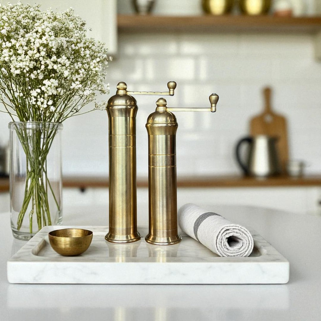 Arcadia, Vintage European Salt & Pepper Mill, Solid Brass, Timeless and Elegant Grinders 2.0