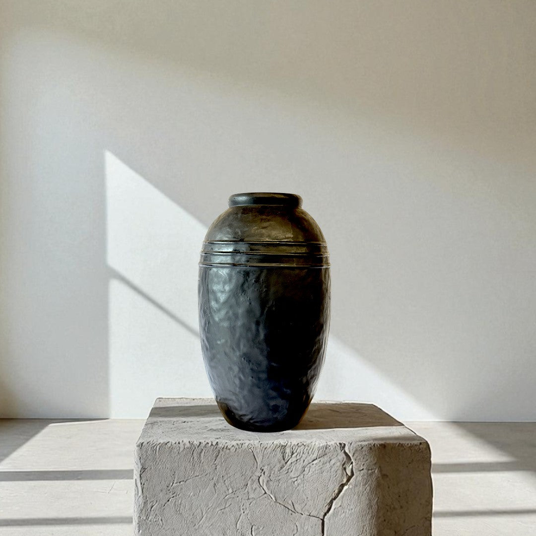 Arden Terracotta Vessel, hand-painted in Jet Black, 7.4"D x 13"H