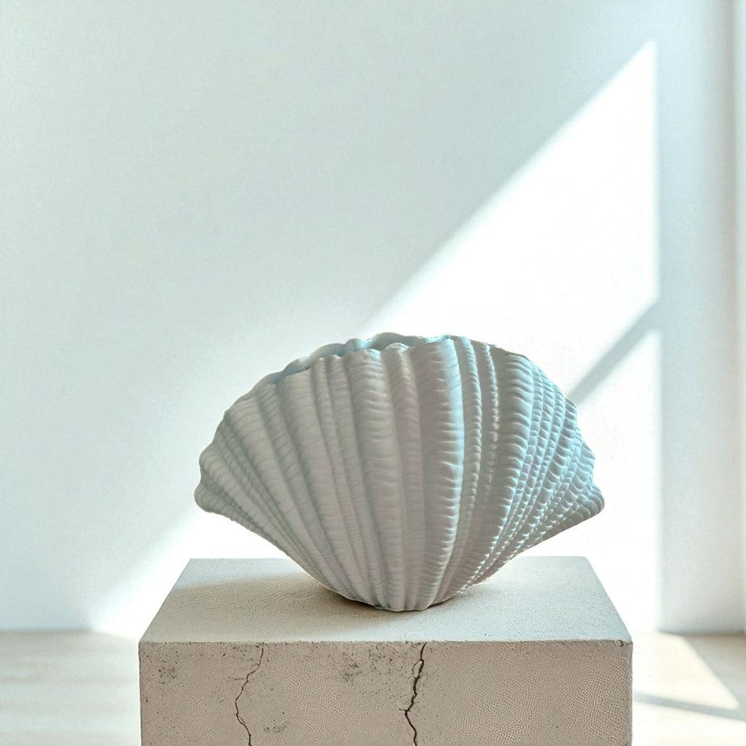 Coraline, Terracotta Vase Handpainted in Oyster White, 12.2"L x 8.2"H