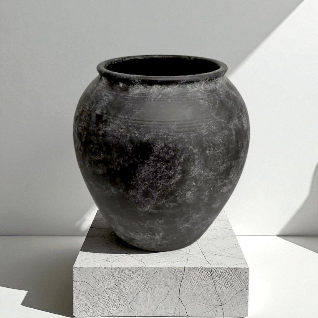 Cyprus XL,Fiber Clay Pot, Hand-painted in Weathered Black, 19.6"D x 19.6"H