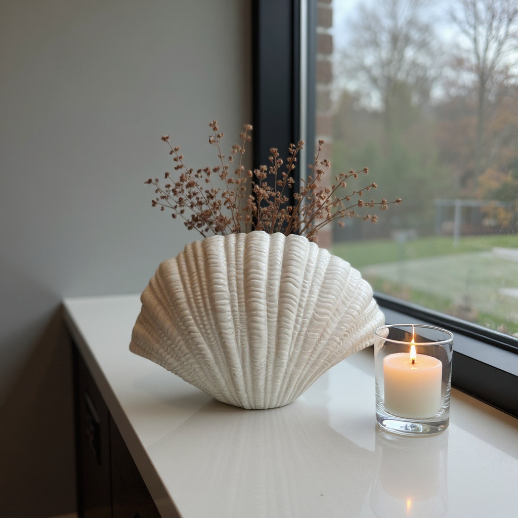 Coraline, Terracotta Vase Handpainted in Oyster White, 12.2"L x 8.2"H