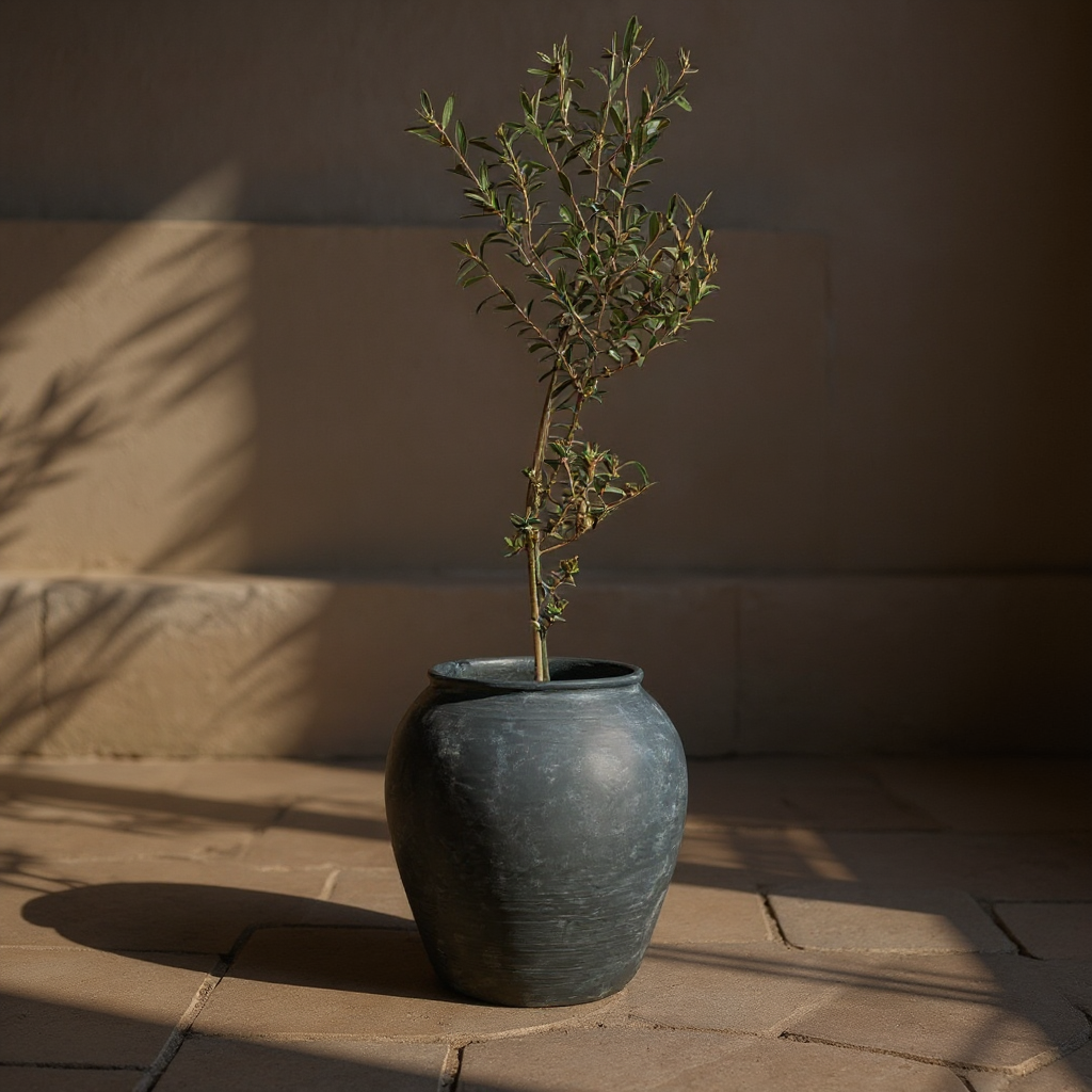 Cyprus XL,Fiber Clay Pot, Hand-painted in Weathered Black, 19.6"D x 19.6"H