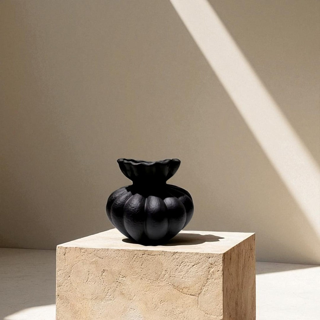 Ember Terra Vase Hand-painted in Jet Black, 8.6"D x 8.6"H