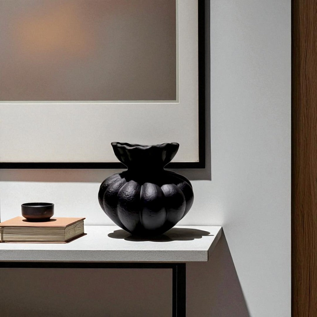 Ember Terra Vase Hand-painted in Jet Black, 8.6"D x 8.6"H