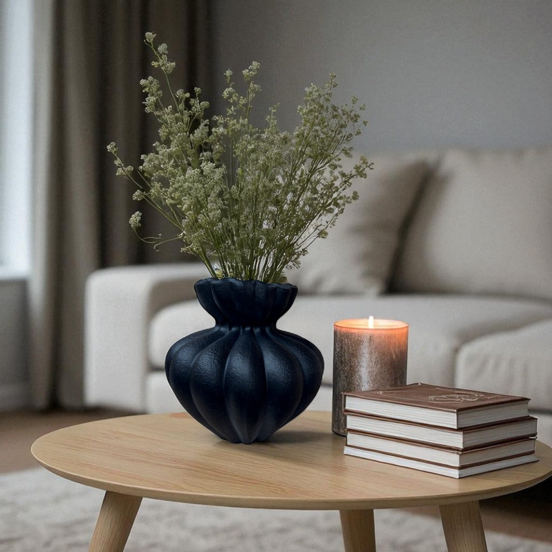 Ember Terra Vase Hand-painted in Jet Black, 8.6"D x 8.6"H