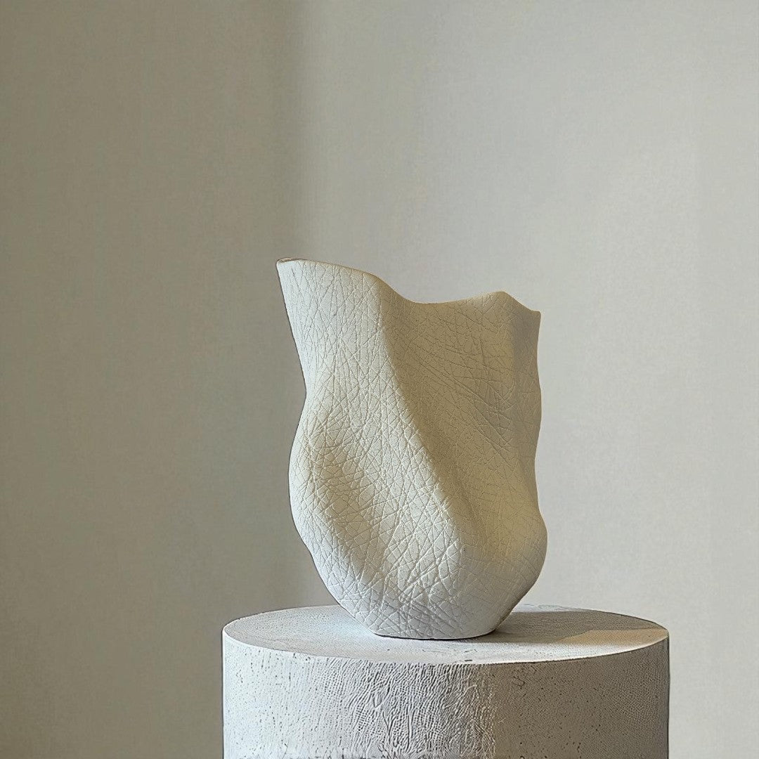 Everest Terracotta Vessel, Hand-painted in White Dove, 11.4"L x 10"W x 13."H