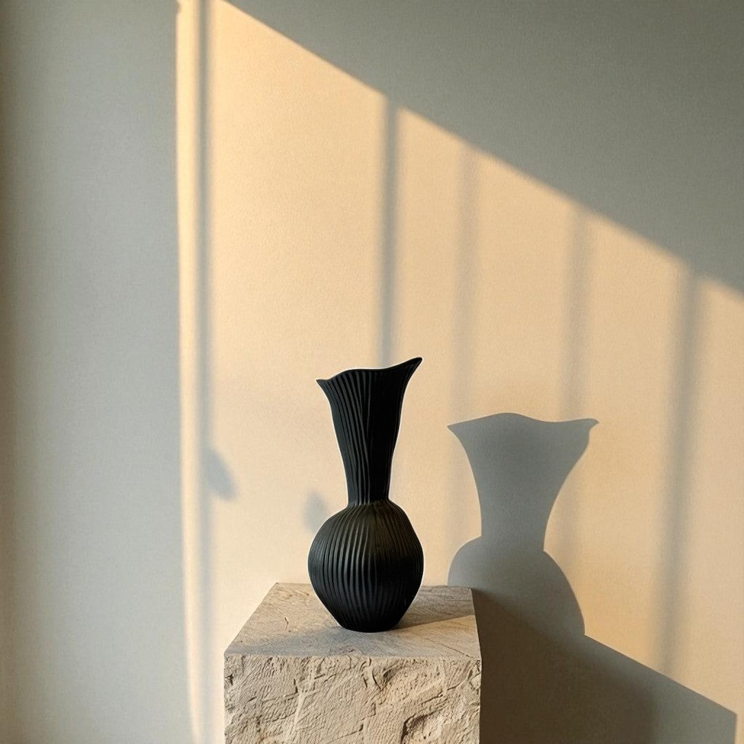 Everly Terracotta Vase, Hand-painted in Jet Black 4.7"D x 10.6" H