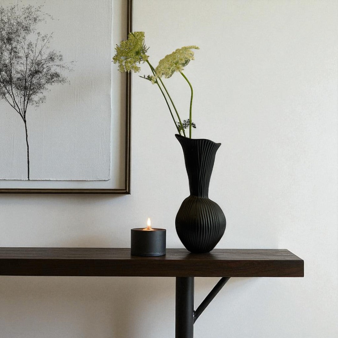 Everly Terracotta Vase, Hand-painted in Jet Black 4.7"D x 10.6" H