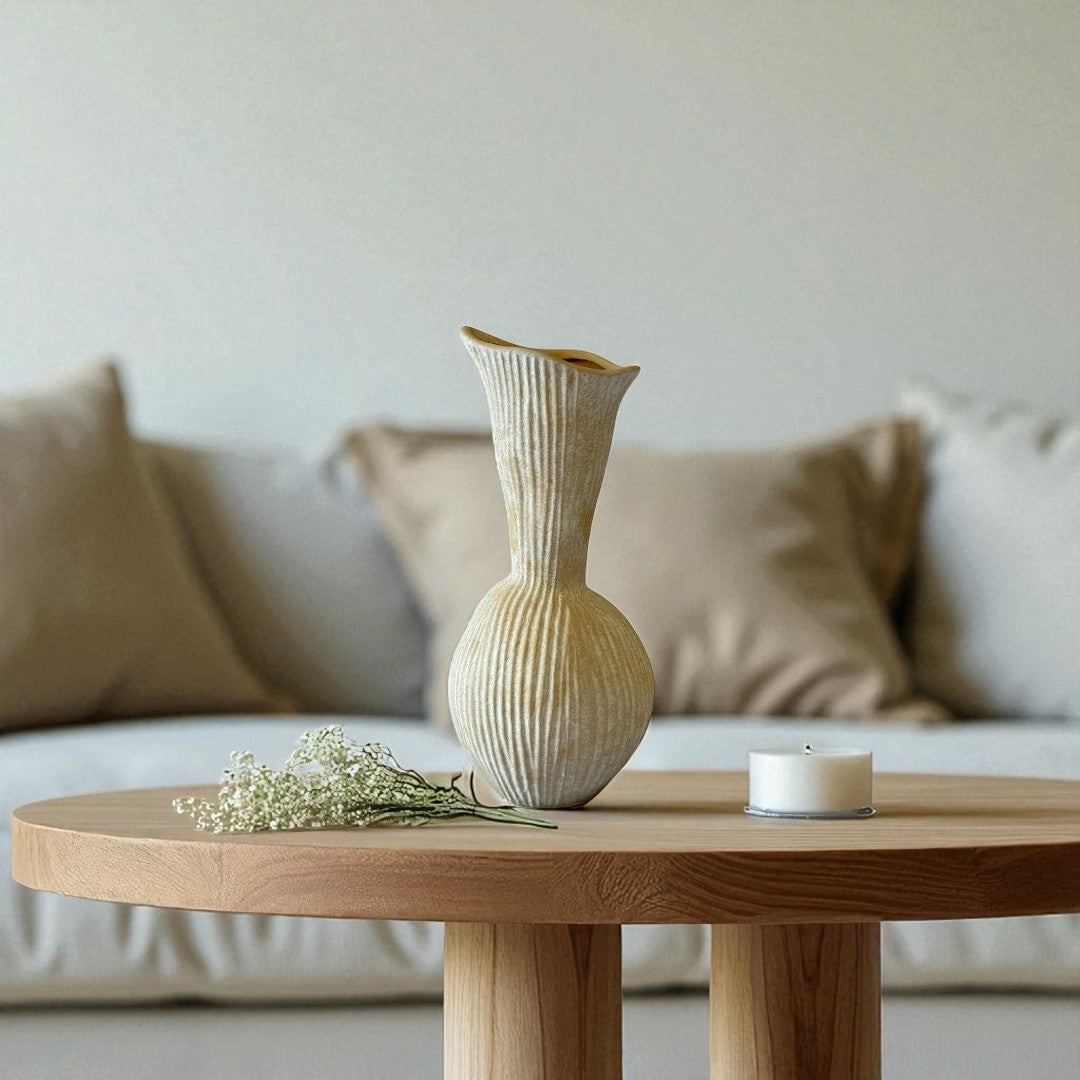 Everly Terracotta Vase Hand-painted in Sandwashed Ivory 4.7"D x 10.6"H