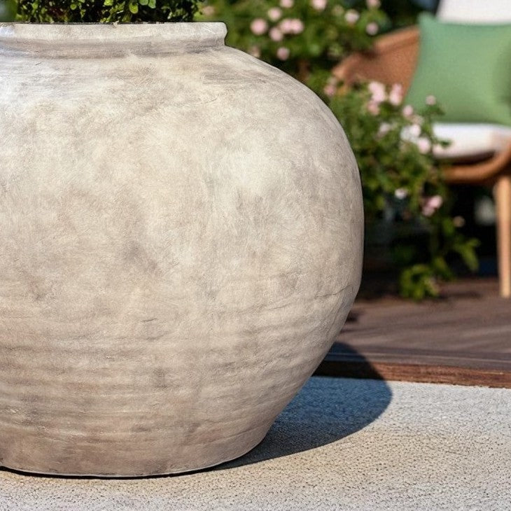 Greystone Fiber Clay Vessel in Aged White, 18.5"D x 14.4" H