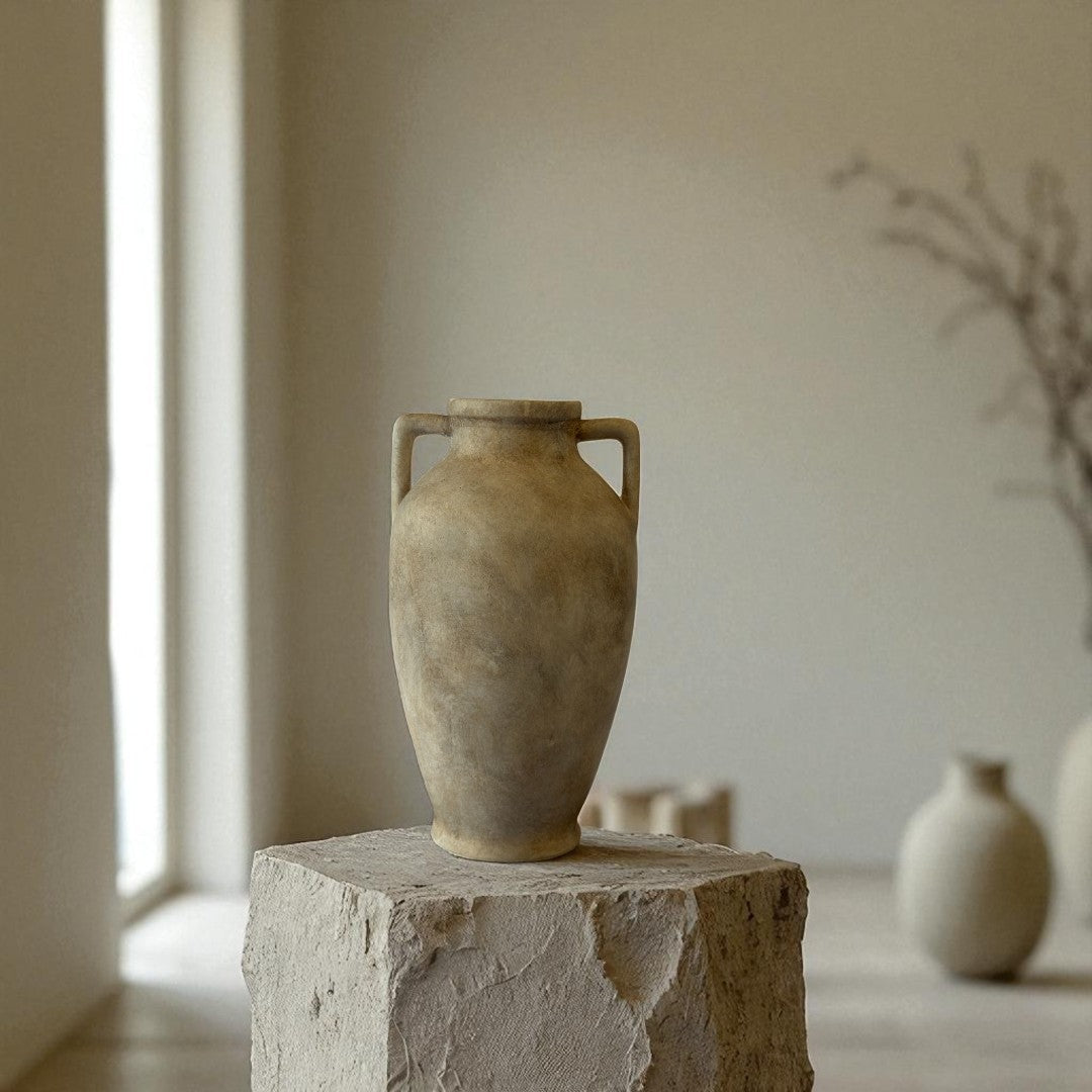 Hearth Terracotta Pot with Handles, Hand-Painted in Aged White, 6.9"D X 12.6"H