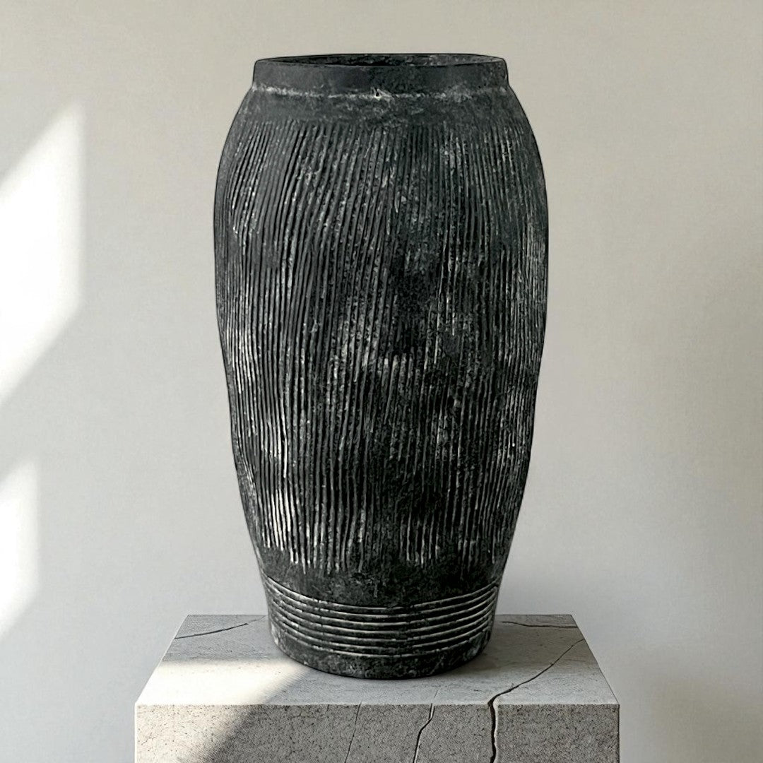 Pompeii Colossus, Fiber Clay Vessel in Weathered Black 11"D x 20"H