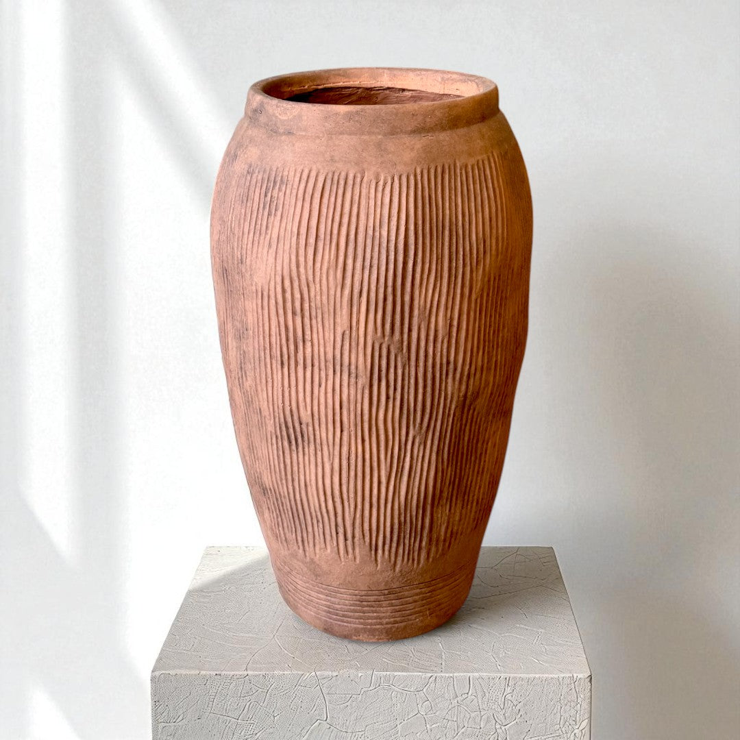 Pompeii Colossus, Fiber Clay Vessel in Burnt Sienna 11"D x 20"H