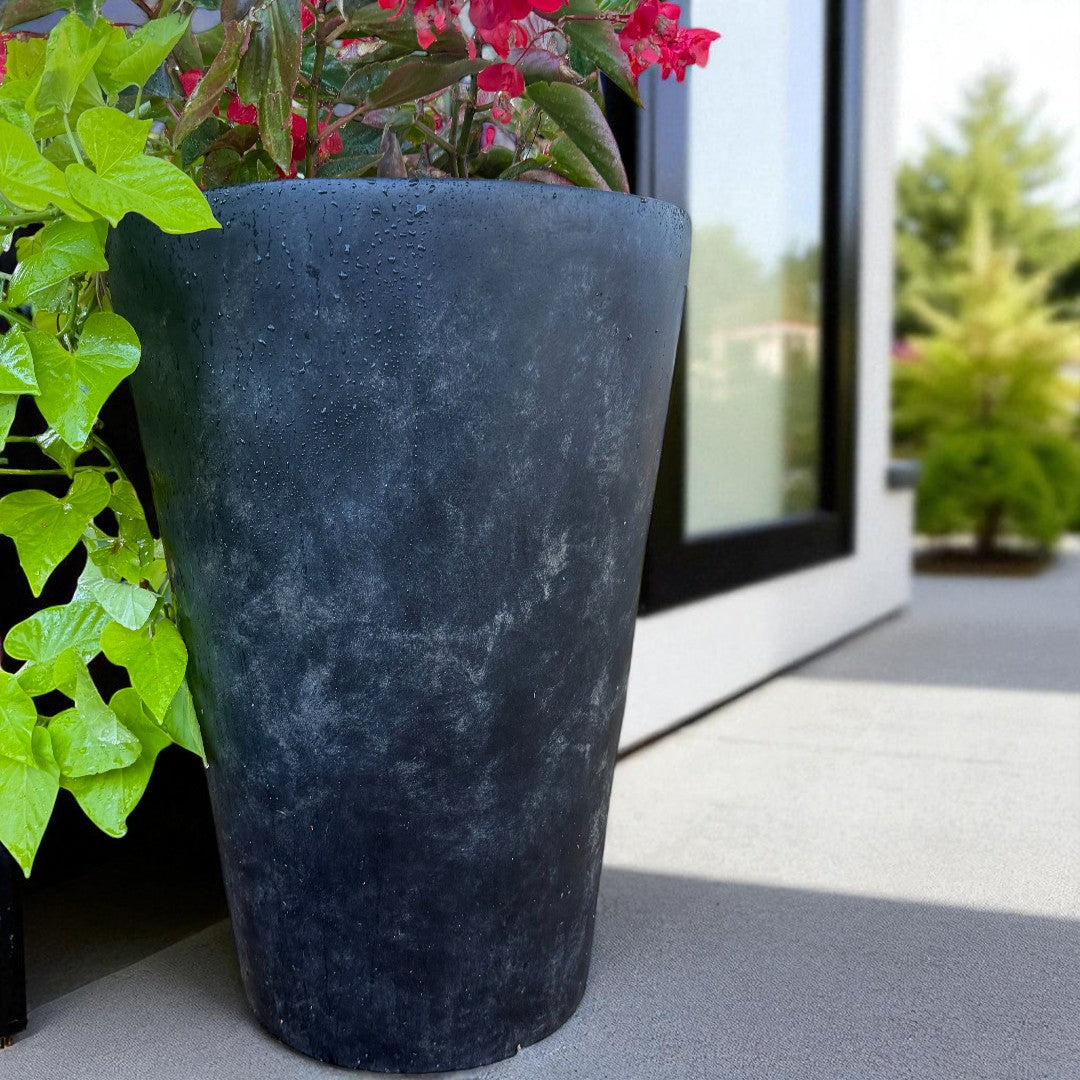 Tahiti Fiber Clay Planter, Hand-painted in Weathered Black