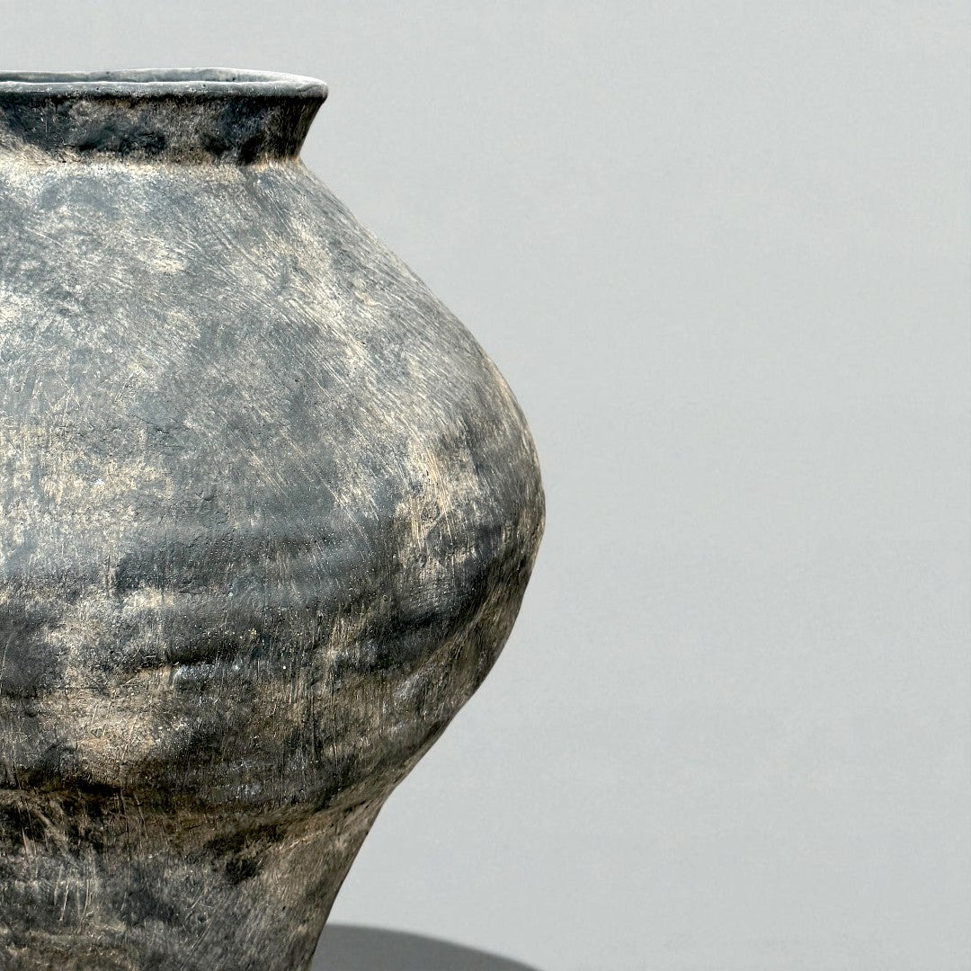 Mojave Rustique Fiber Clay Vessel, Hand-Painted in Weathered Black 15.7" D x 18.8" H