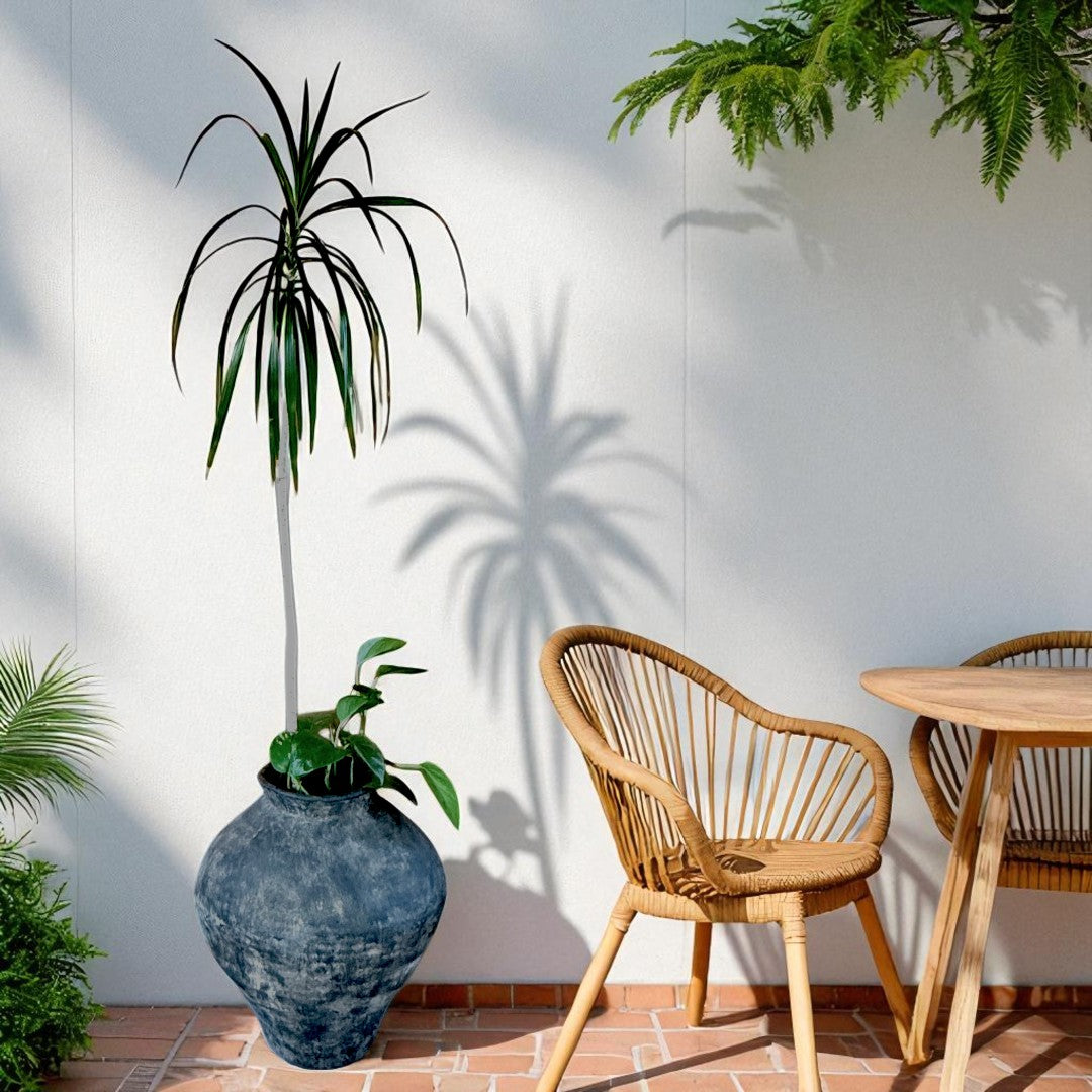 Mojave Rustique Fiber Clay Vessel, Hand-Painted in Weathered Black 15.7" D x 18.8" H