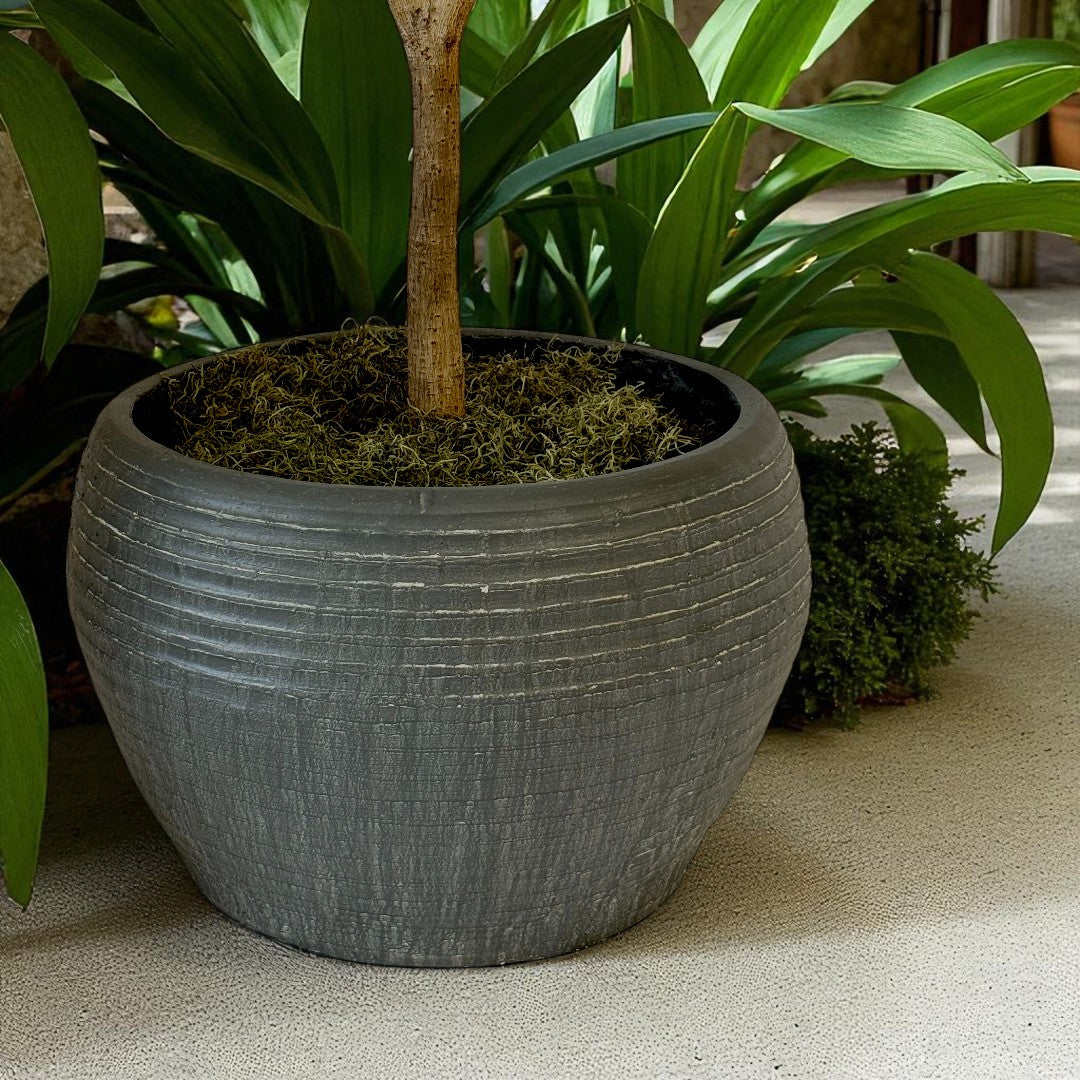Sahara Fiber Clay Planter, Hand-painted in Earthly Gray, 19.6"D x 13"H
