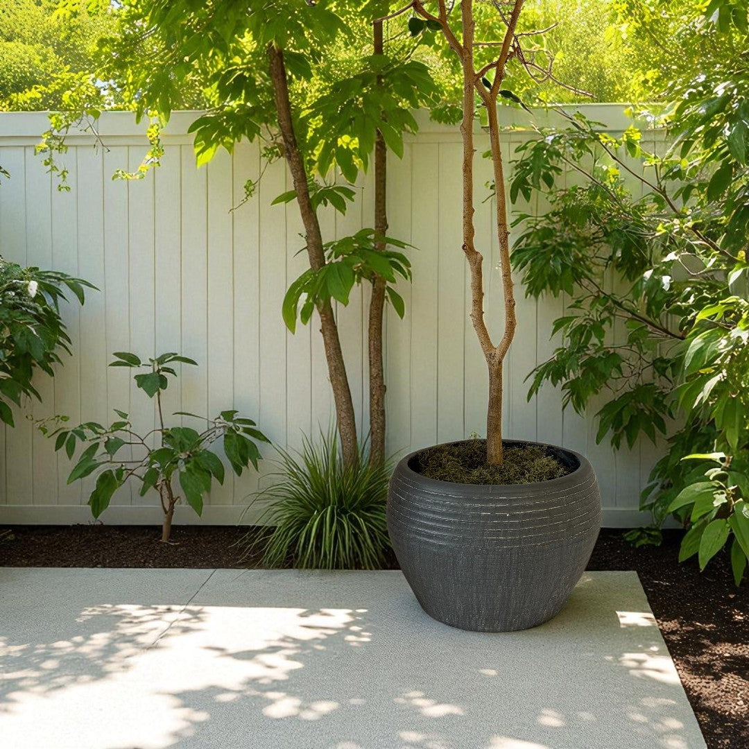 Sahara Fiber Clay Planter, Hand-painted in Earthly Gray, 19.6"D x 13"H