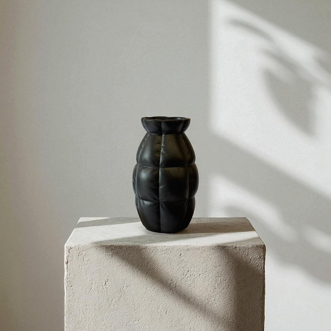 Skylark Terracotta Vase, Hand-painted in Jet Black, 5.5"D x 9"H