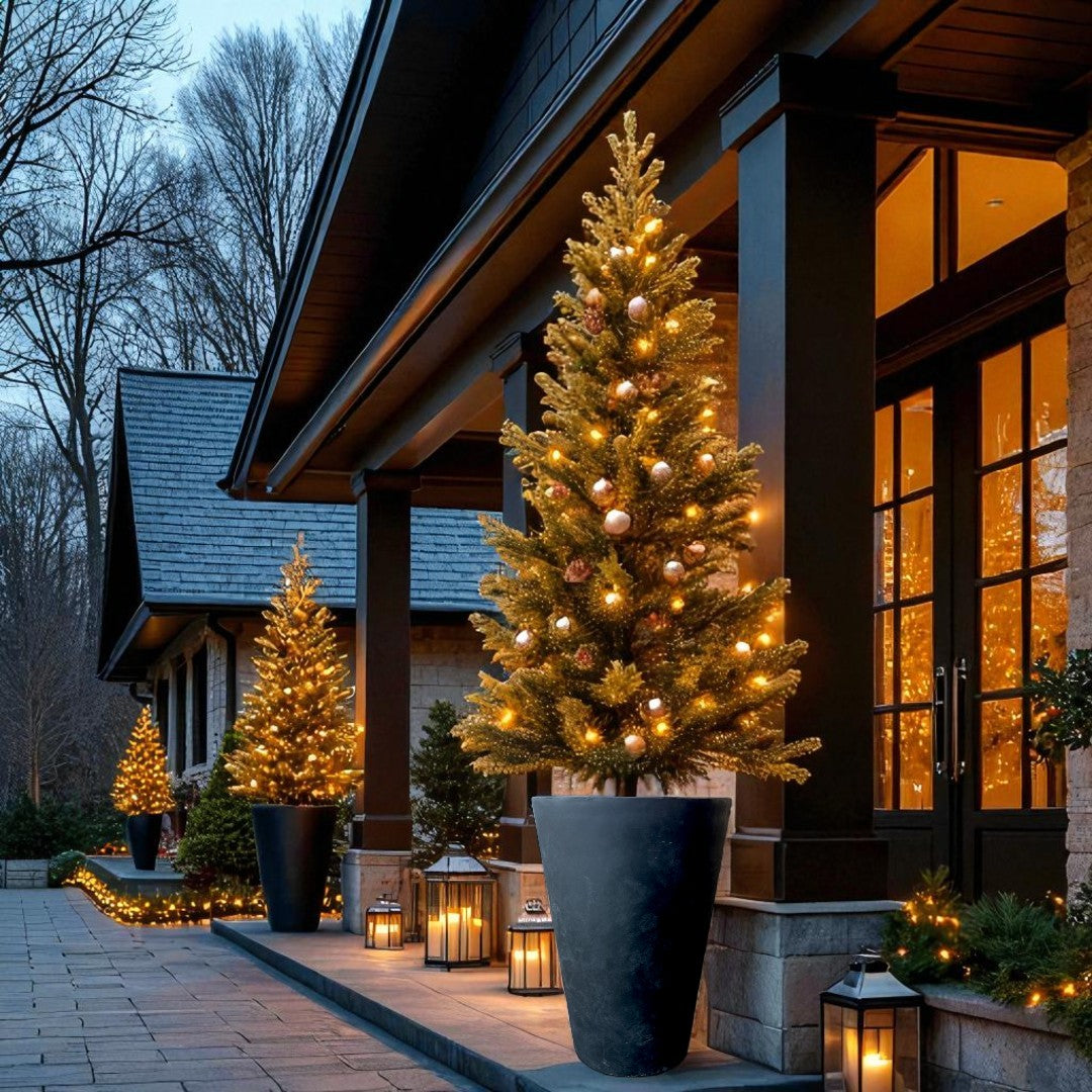 Tahiti Fiber Clay Planter, Hand-painted in Weathered Black, 19.6"D x 27.5"H