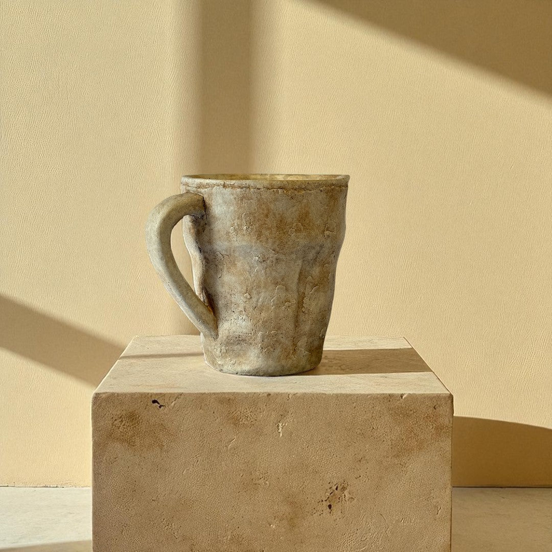 Valencia Carafe-Style Cement Planter, Hand-Painted in Aged White, 6"D x 8.9"H