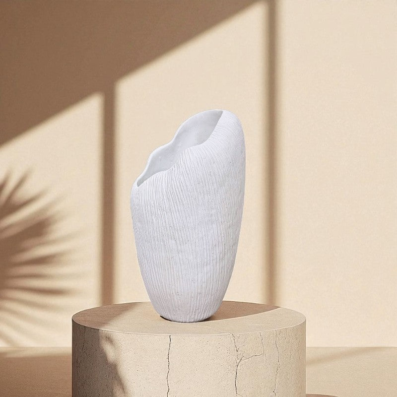 Zephyr Vasque, Artisan Cement Display Piece Hand-painted in White Dove, 8.2"D x 15.7"H