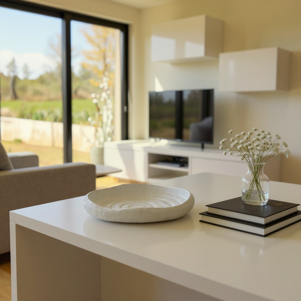 Zephyr Serving Tray, Artisan Cement Display Piece Hand-painted in White Dove, 14.1"D x 2.3"H