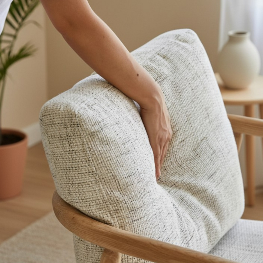 Athea Accent Lounge Chair, Solid Oak Armrest 28”L x 26”W x 32”H