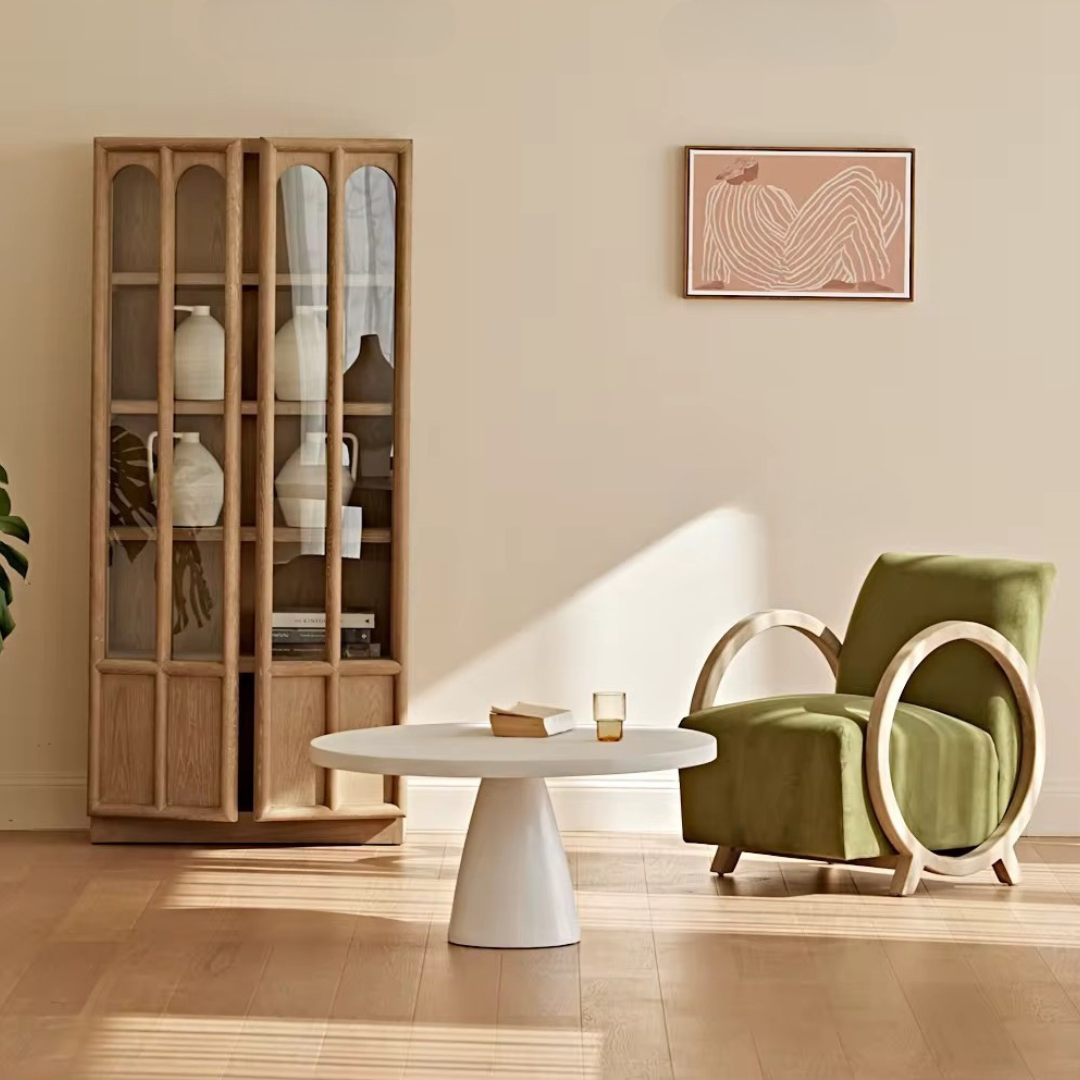 Oakmere, Oak Display Cabinet in Finished in a Warm Ash Finish, 32”L x 16”W x 71”H