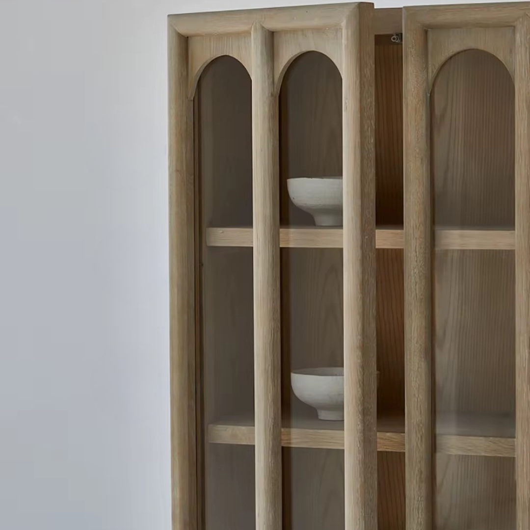 Oakmere, Oak Display Cabinet in Finished in a Warm Ash Finish, 32”L x 16”W x 71”H