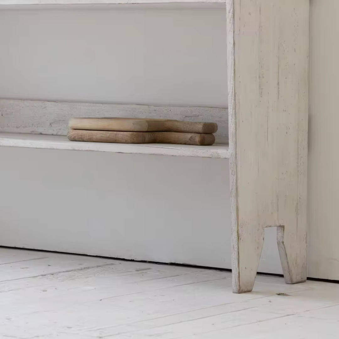 Elara, Reclaimed Pine Display Shelf in Brushed White Finish, 47”L x 12”W x 59”H