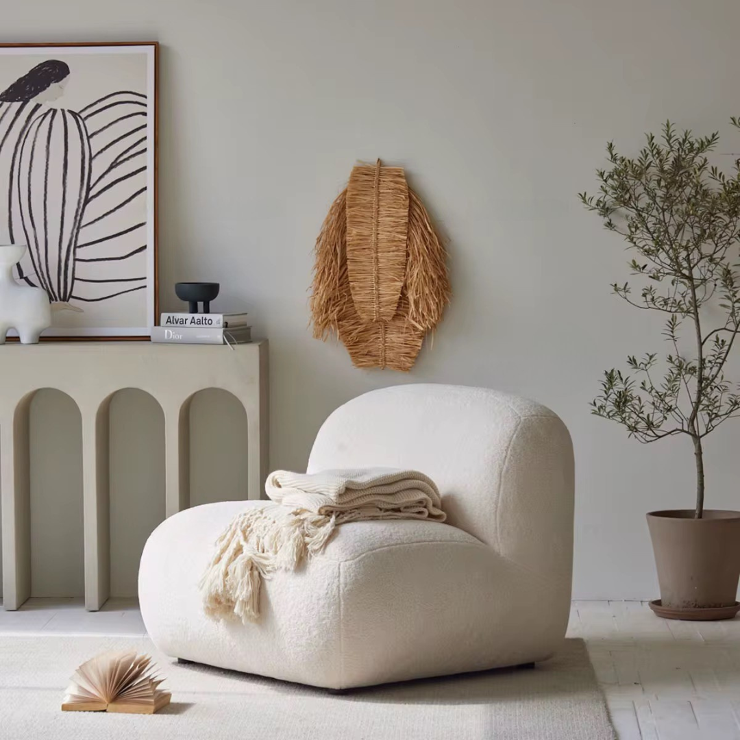 Elyndra, Luxe Oversized Sofa Lounge Chair in Creamy White Boucle, 33”L x 40”W x 30”H