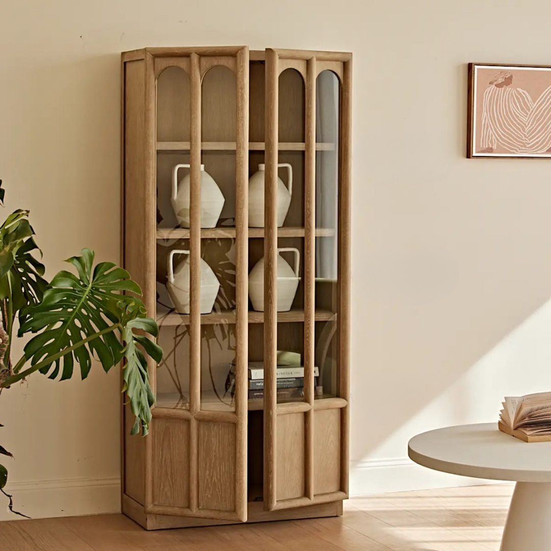 Oakmere, Oak Display Cabinet in Finished in a Warm Ash Finish, 32”L x 16”W x 71”H