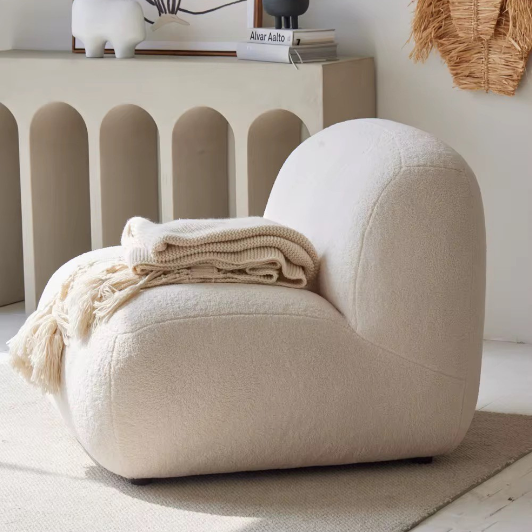 Elyndra, Luxe Oversized Sofa Lounge Chair in Creamy White Boucle, 33”L x 40”W x 30”H