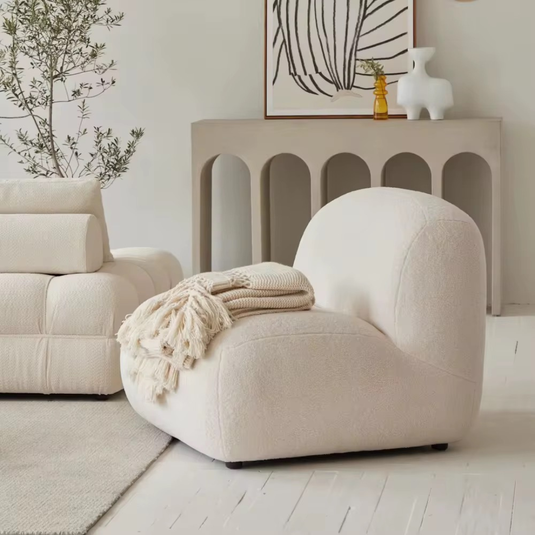 Elyndra, Luxe Oversized Sofa Lounge Chair in Creamy White Boucle, 33”L x 40”W x 30”H